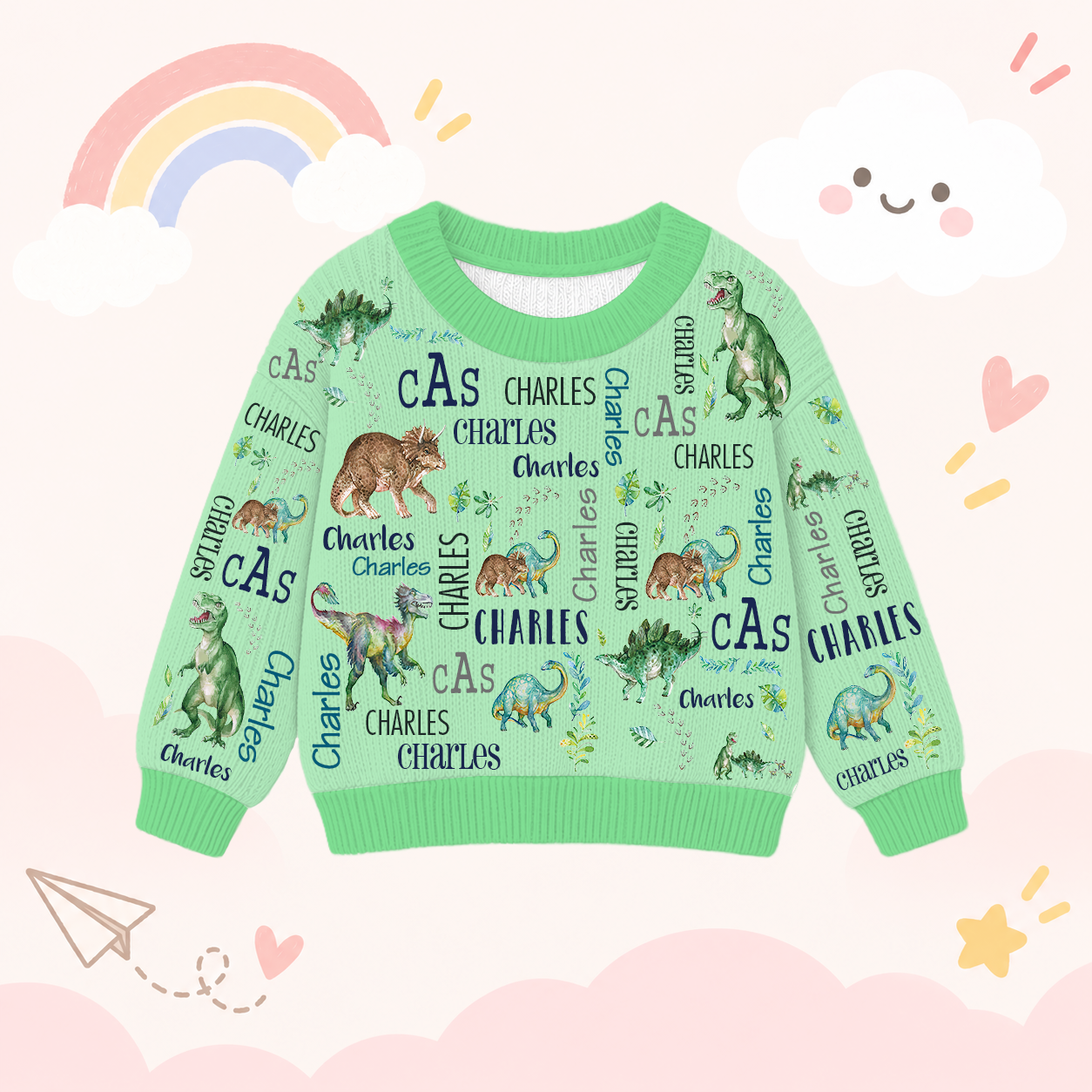 Personalized Lovely Kids Dinosaur Knit Sweater | CWSweater22