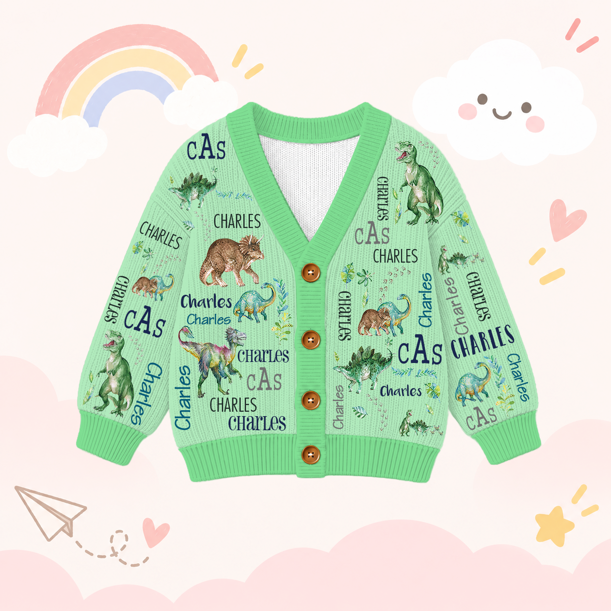 Personalized Lovely Kids Dinosaur Knit Sweater | CWSweater22