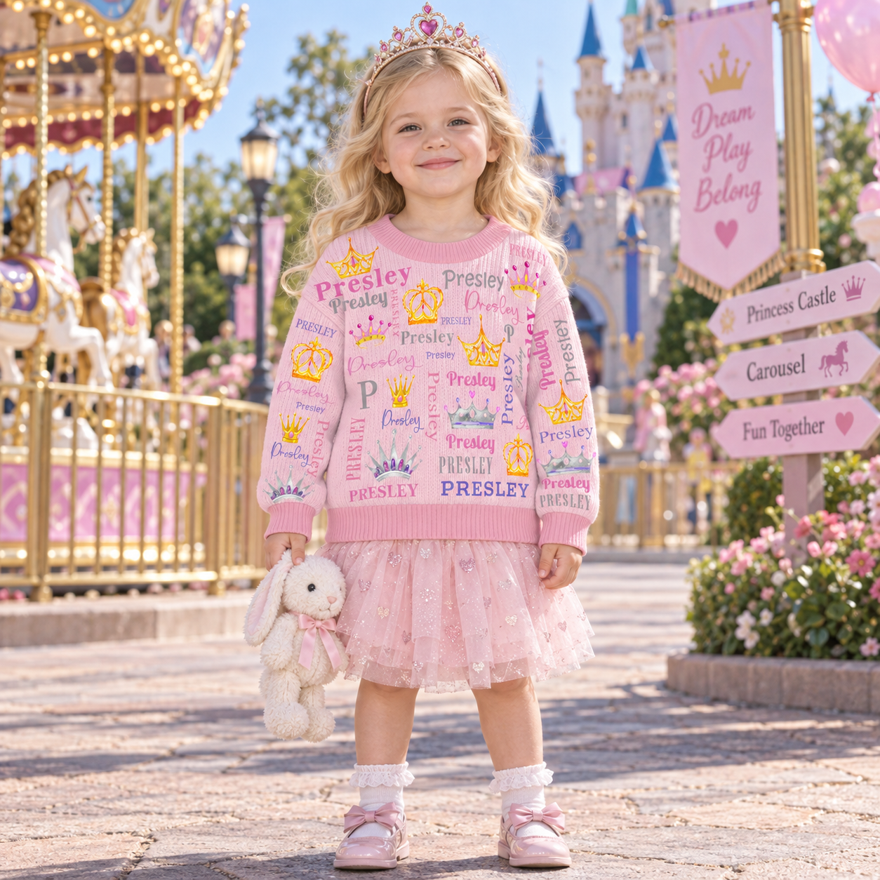 Personalized Lovely Kids Diamond Crown Knit Sweater | CWSweater23