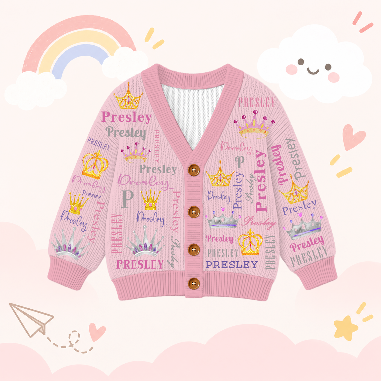 Personalized Lovely Kids Diamond Crown Knit Sweater | CWSweater23