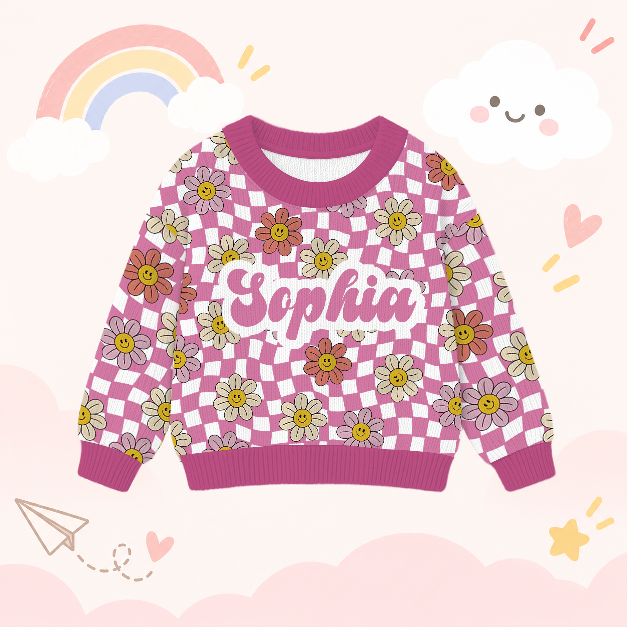 Personalized Lovely Kids Smile Daisy Knit Sweater | CWSweater25