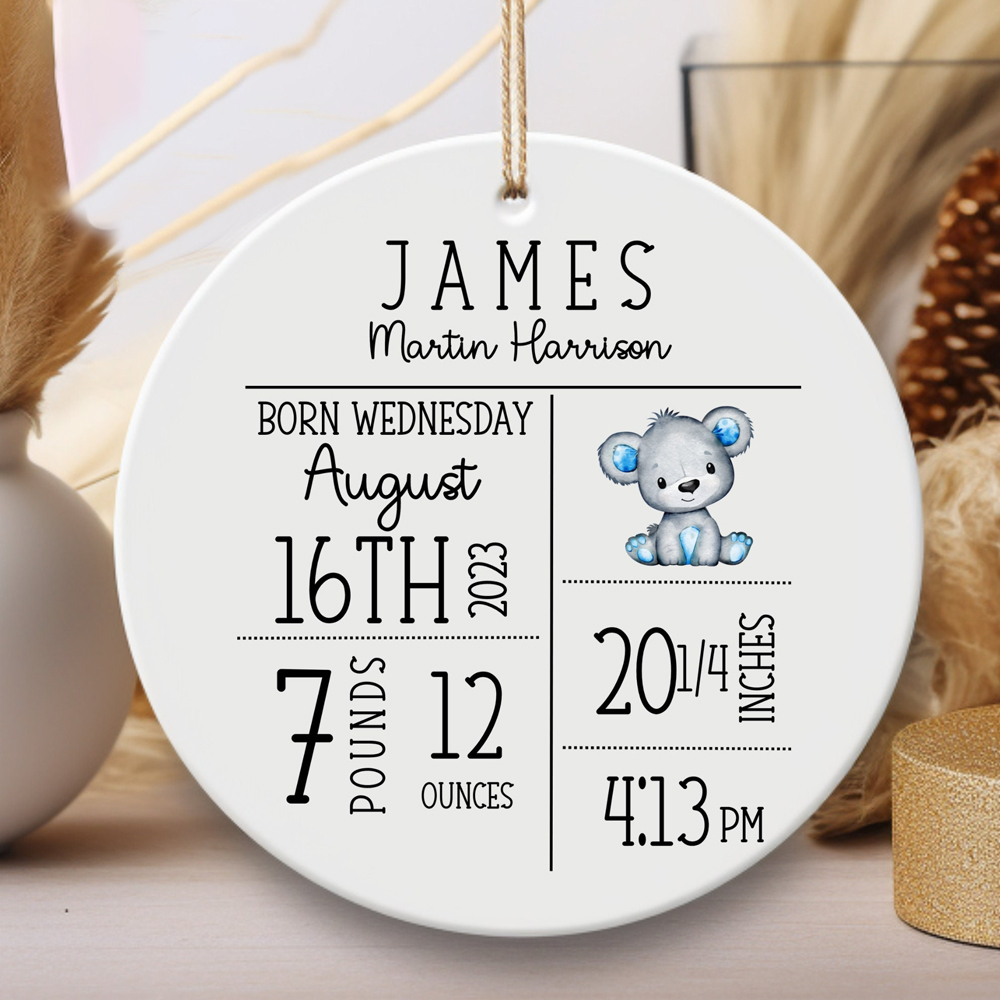Personalized Newborn Baby Birth Announcement Ornament | CWBaby32