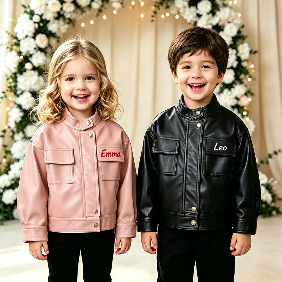 Personalized Embroidered Kids Leather Biker Jacket | CWBaby541