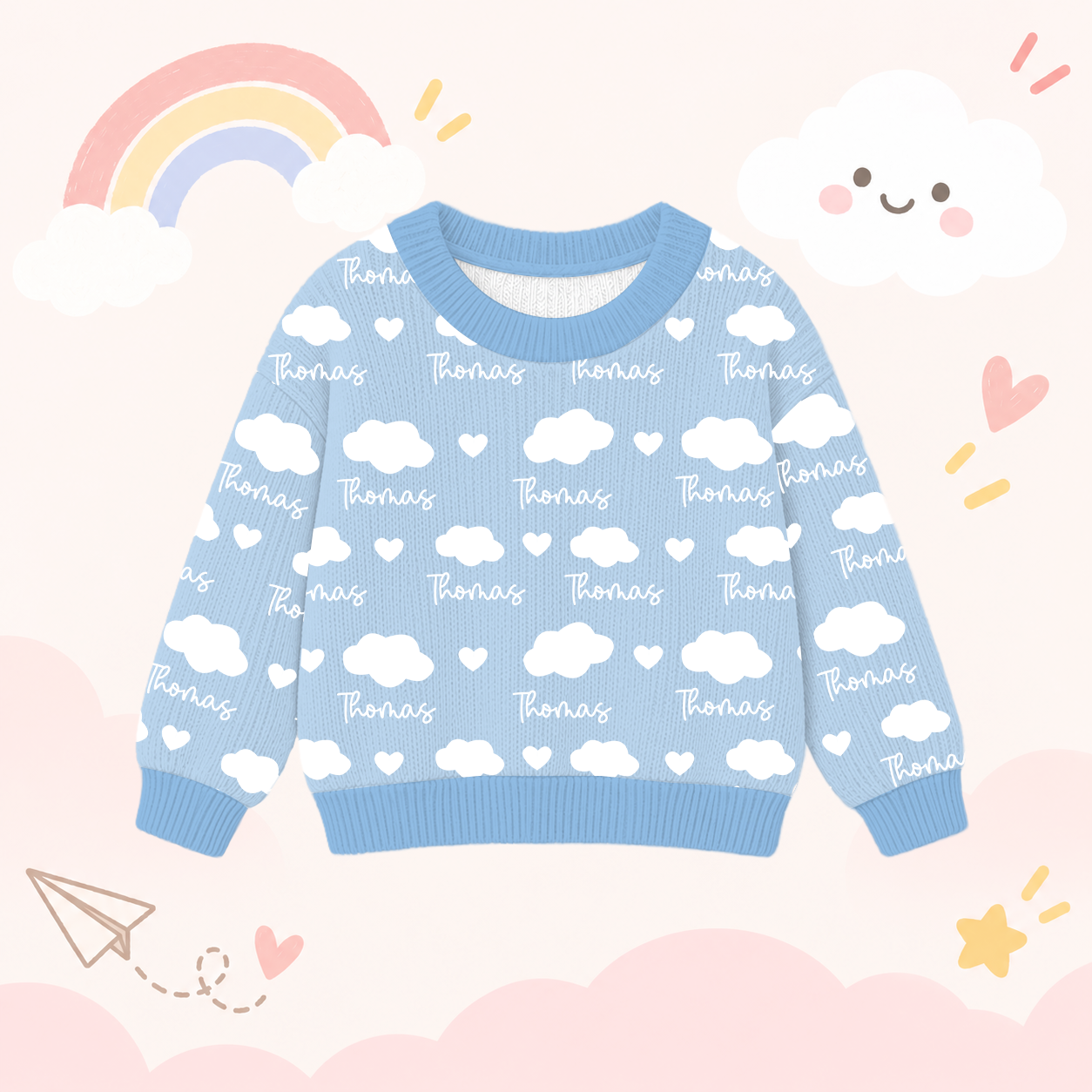 Personalized Lovely Kids Soft Clouds Knit Sweater | CWSweater31