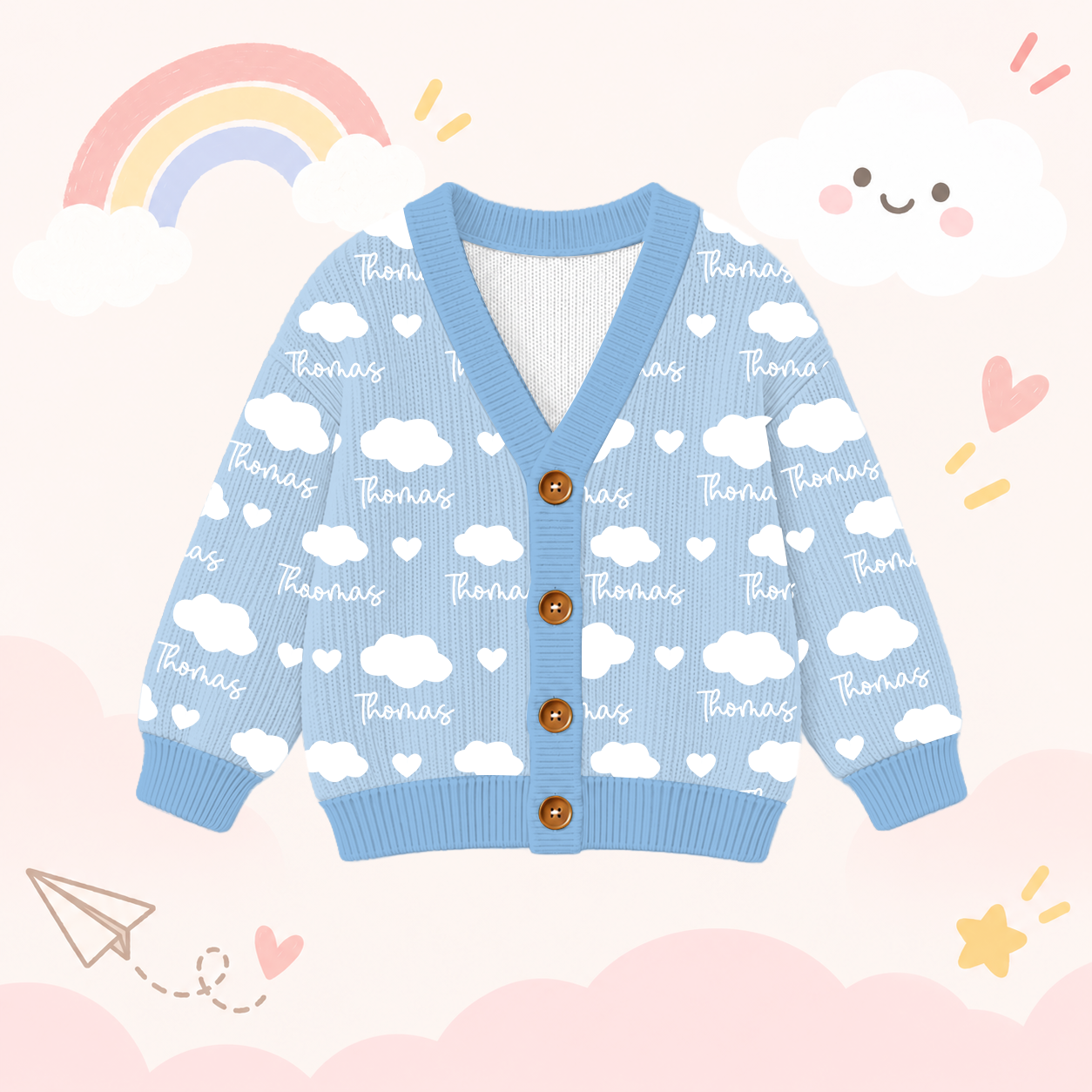 Personalized Lovely Kids Soft Clouds Knit Sweater | CWSweater31