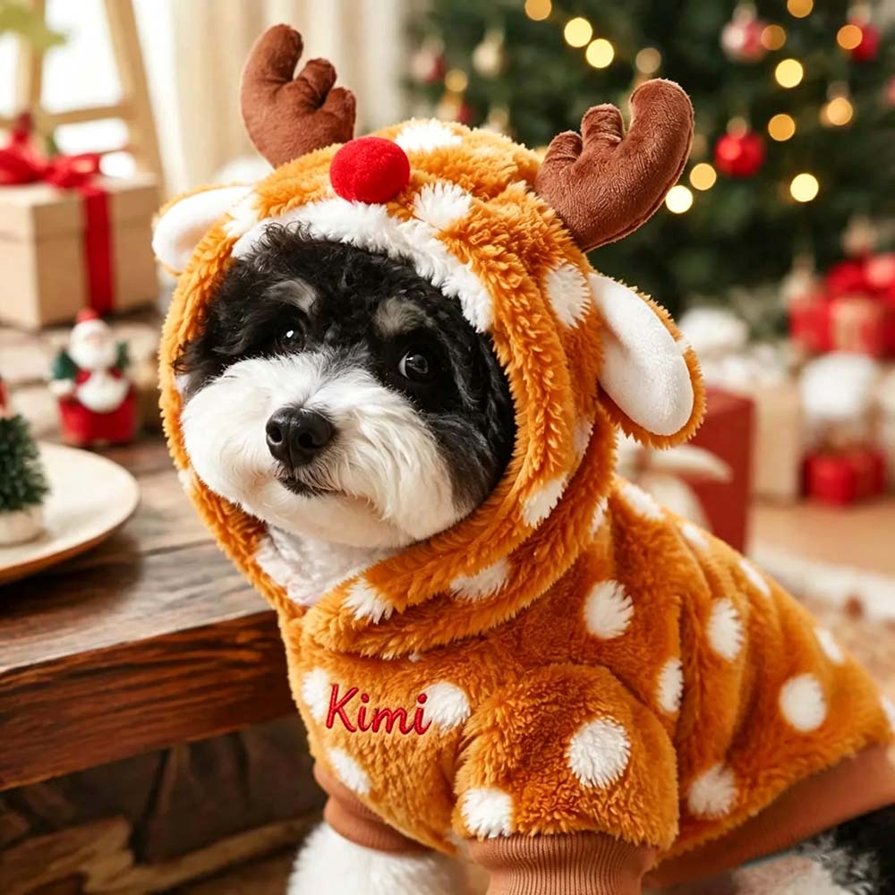 Personalized Embroidered Pets Christmas Reindeer Plush Fleece Outfit | MCGift415