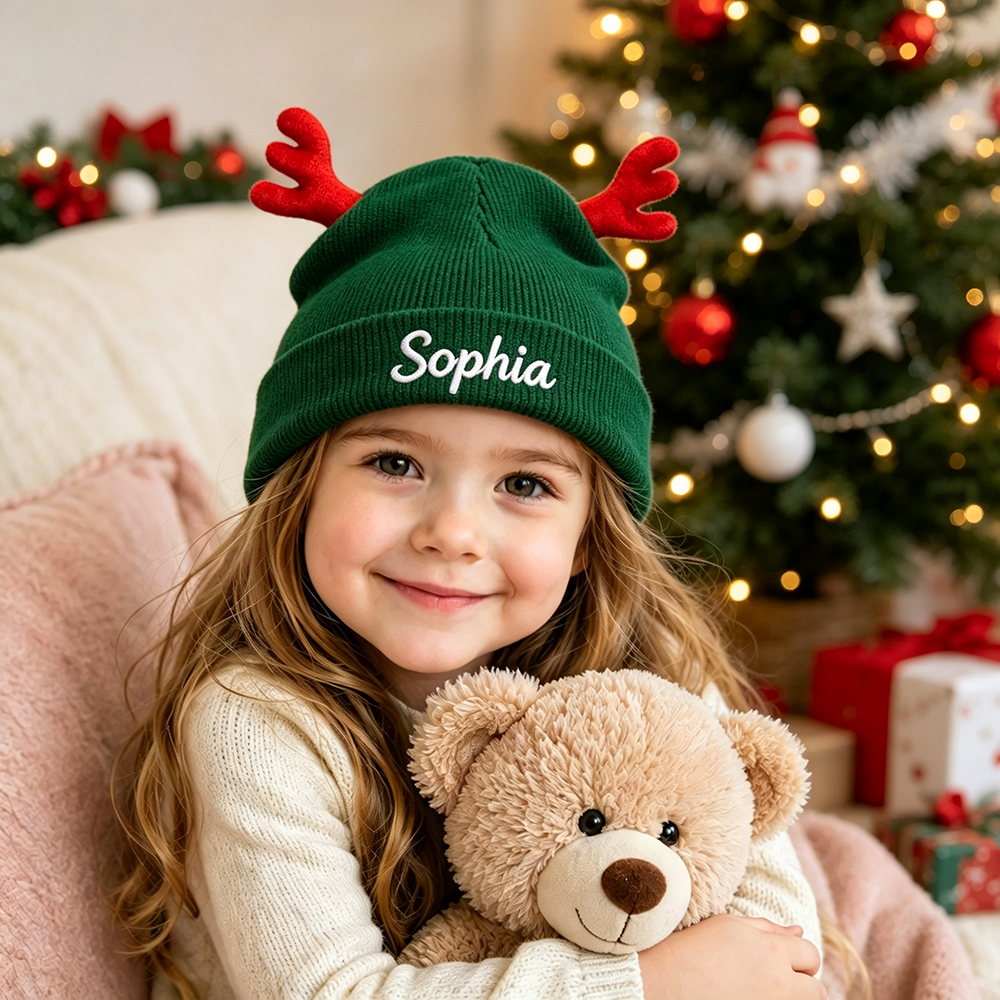 Personalized Embroidery Christmas Pom Pom Beanie For Kids | MCGift416