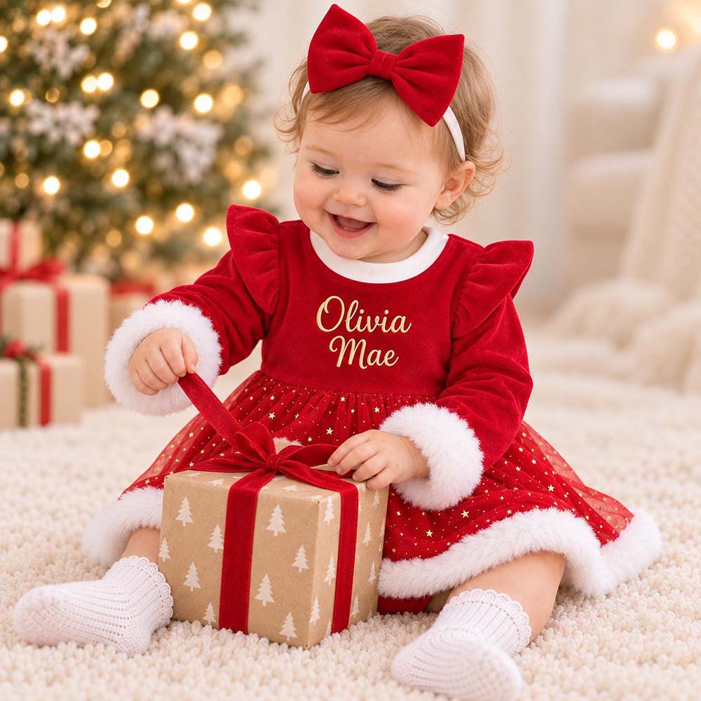 Personalized Embroidered Christmas Baby Dress Set | CWBaby546