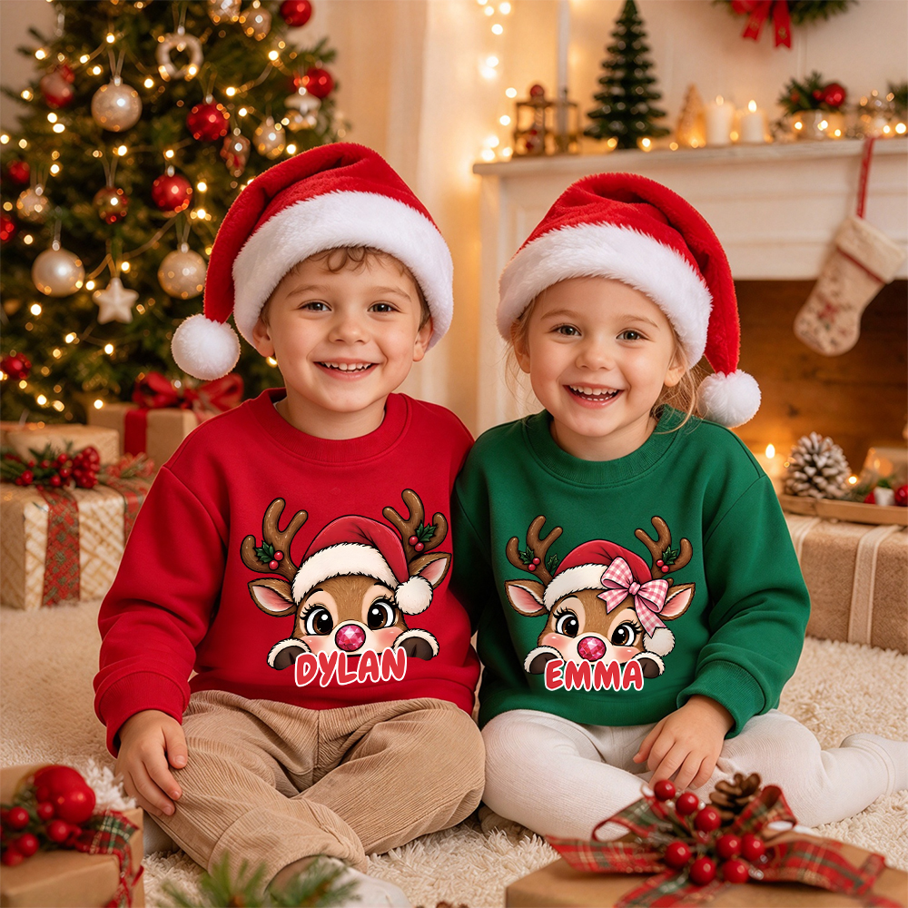 Personalized Christmas Kids Reindeer Sweatshirt | MCGift417