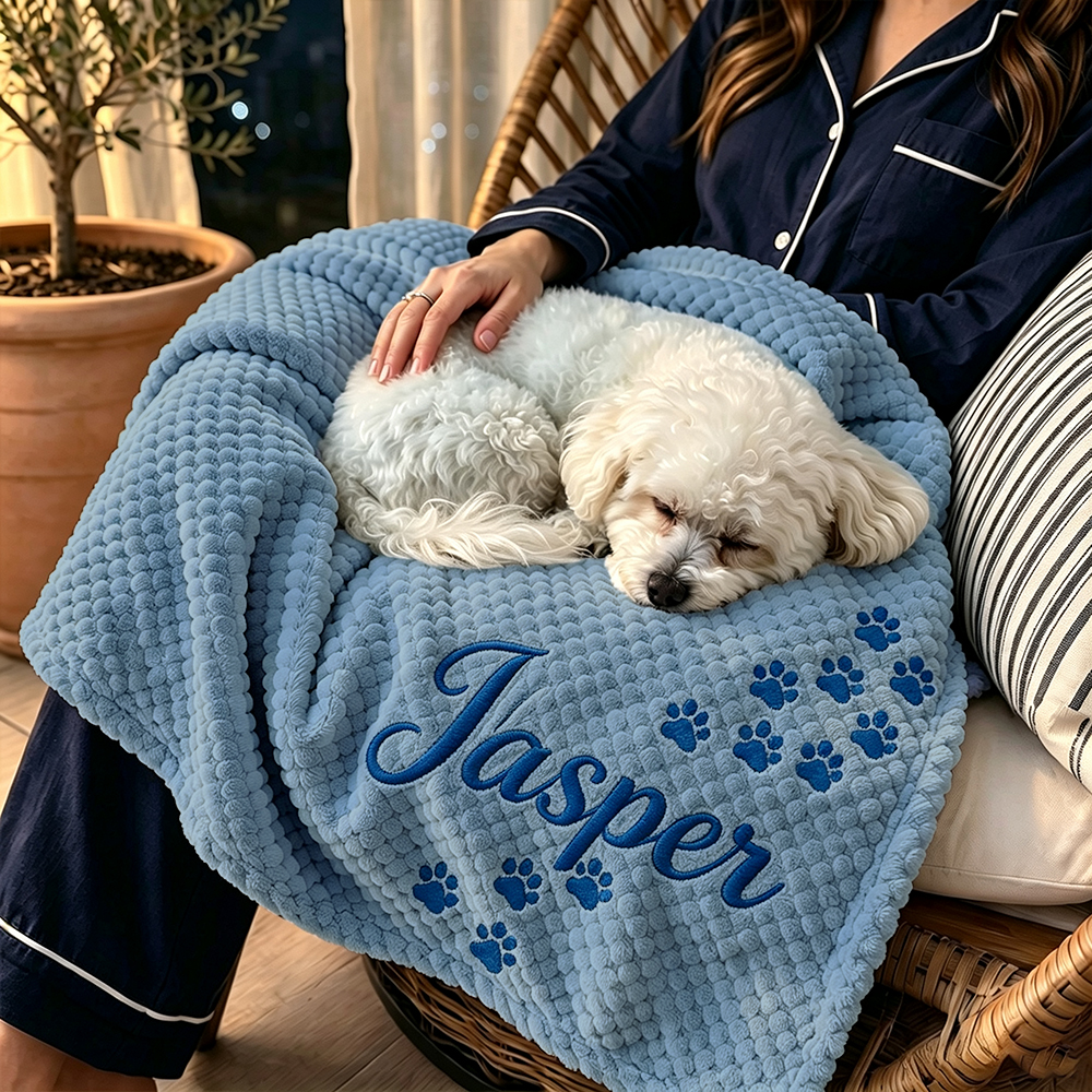 Personalized Embroidered Puppy Blanket with Name & Paw Print | BKPet583