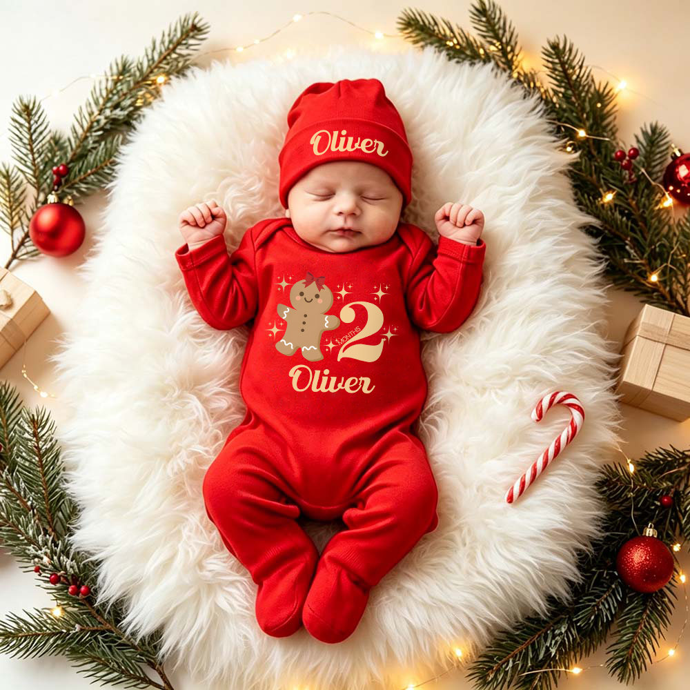 Personalized Baby Christmas Cute Design Romper & Hat Set | MCGift422