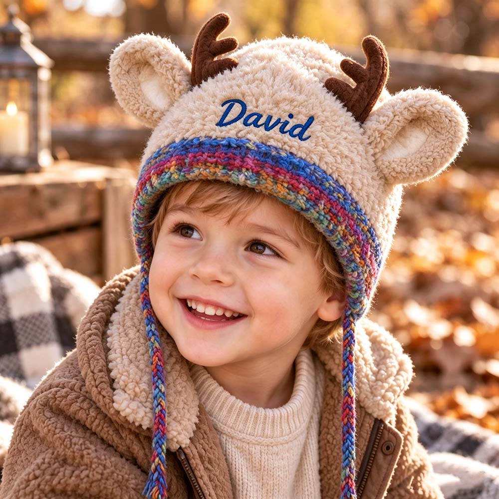 Personalized Embroidered Kids Christmas Reindeer Winter Hat | HSKid106