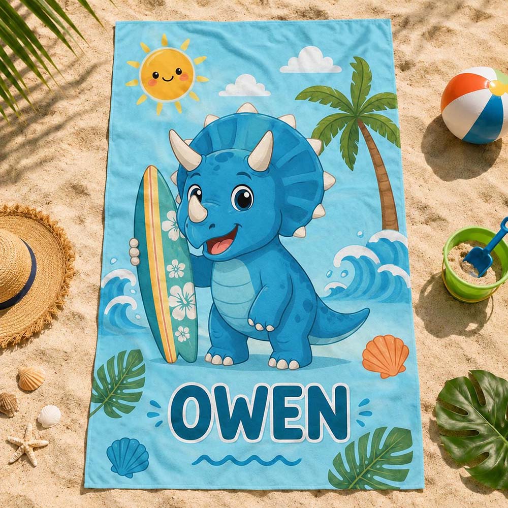 Personalized Kids Dinosaur Towel for Summer & Beach | CWTowel200