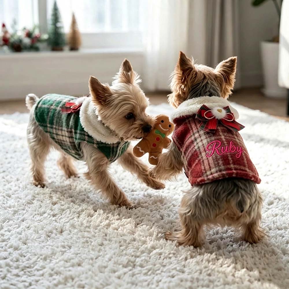 Personalized Embroidered Christmas Dog Vest with Faux Fur Collar | BKPet613