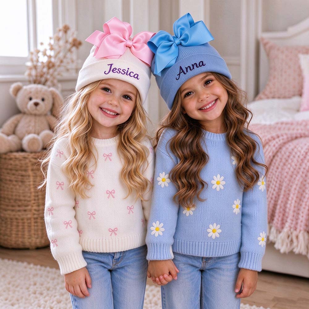 Personalized Embroidered Soft Hat With Bow For Baby & Kids | HSKid102