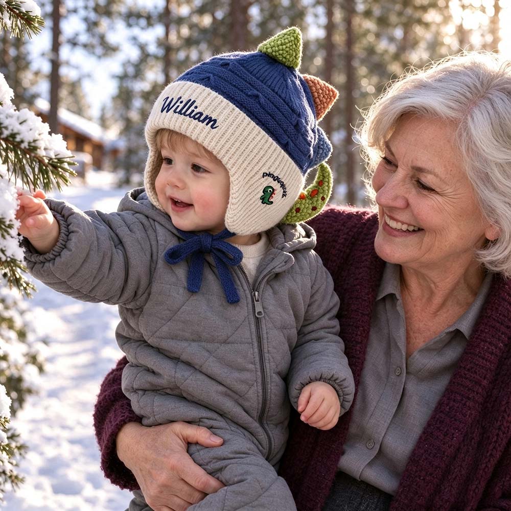 Personalized Embroidered Dinosaur Knit Hat for Kids | HSKid103