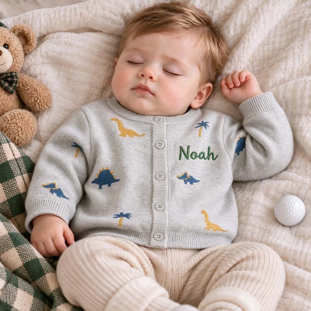 Personalized Embroidered Adorable Dinosaur Knit Cardigan | CWBaby548