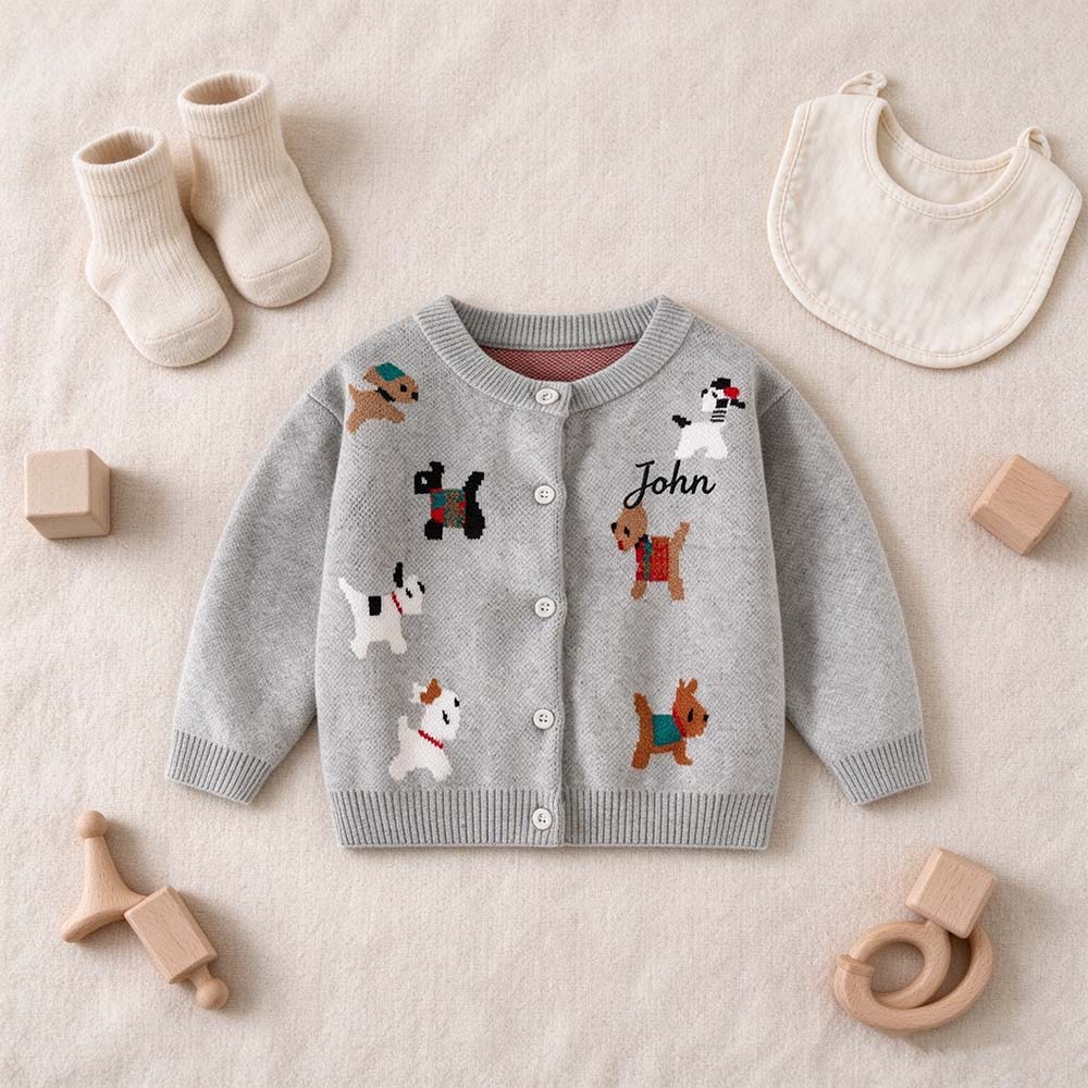 Personalized Embroidered Adorable Animals Knit Cardigan | CWBaby549