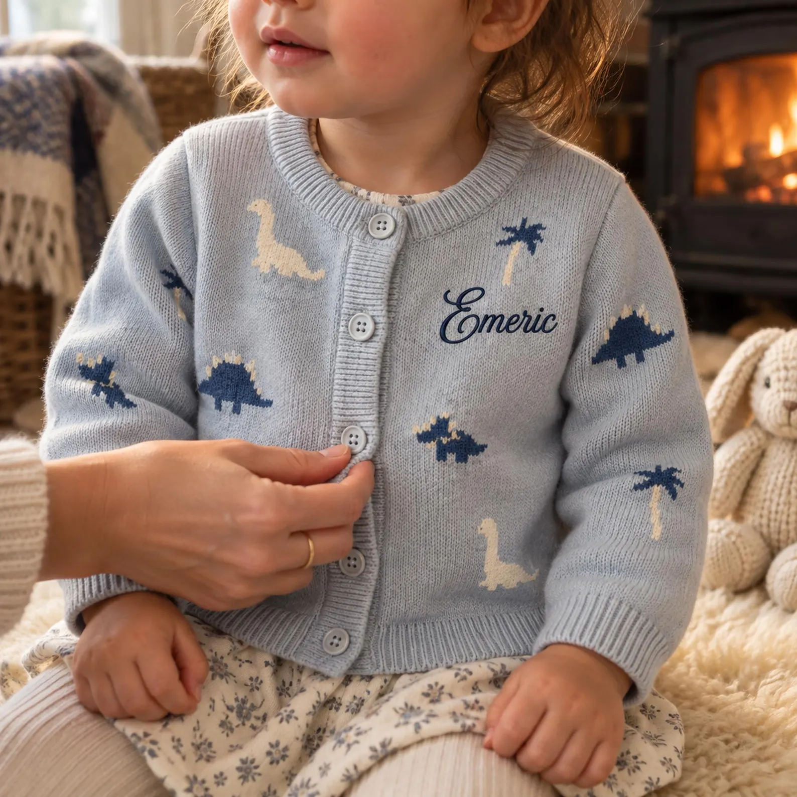 Personalized Embroidered Adorable Dinosaur Knit Cardigan | CWBaby548
