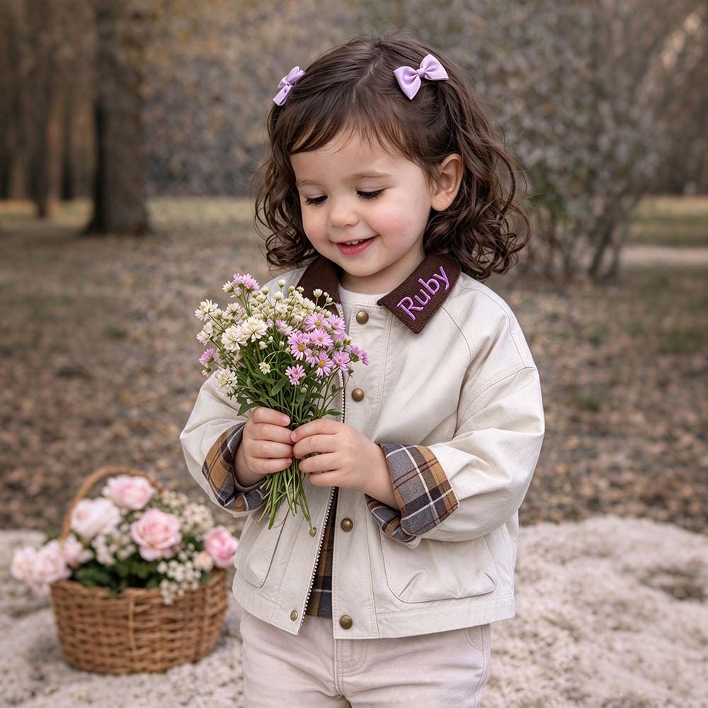 Personalized Embroidered Kids Plaid Patchwork Jacket | CWBaby556