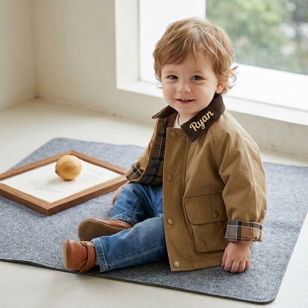 Personalized Embroidered Kids Plaid Patchwork Jacket | CWBaby556