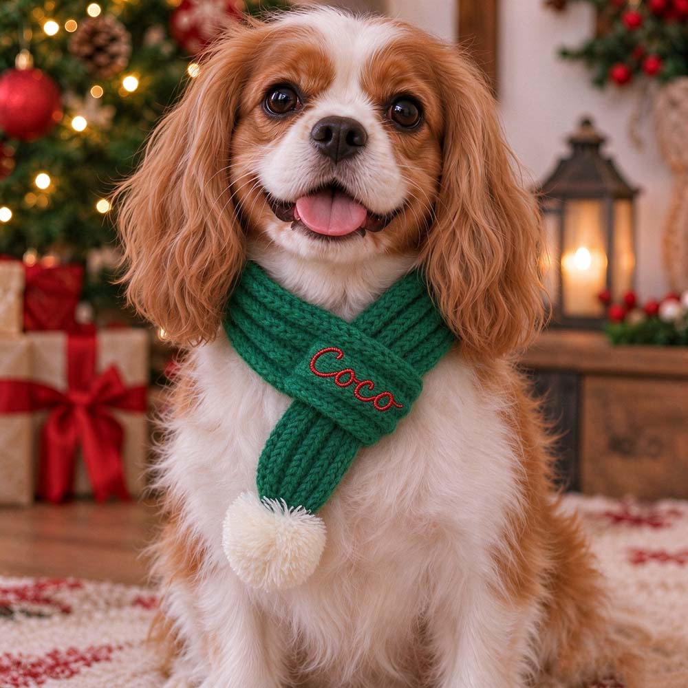 Personalized Embroidered Christmas Pet Pom Pom Scarf | MCGift437
