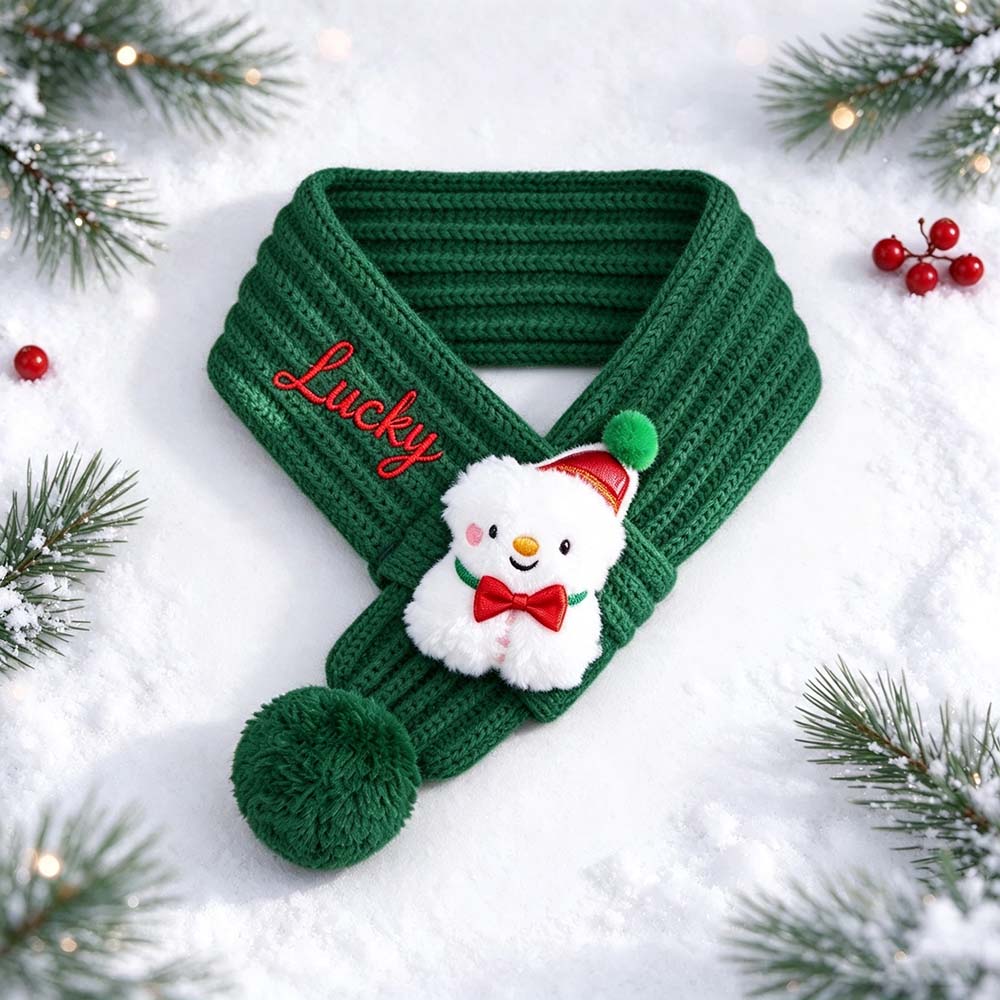 Personalized Embroidered Christmas Cute Knit Pet Scarf | MCGift436