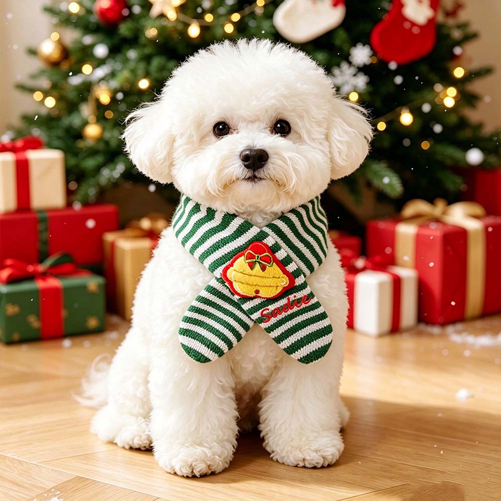Personalized Embroidered Christmas Cute Knit Pet Scarf | MCGift438