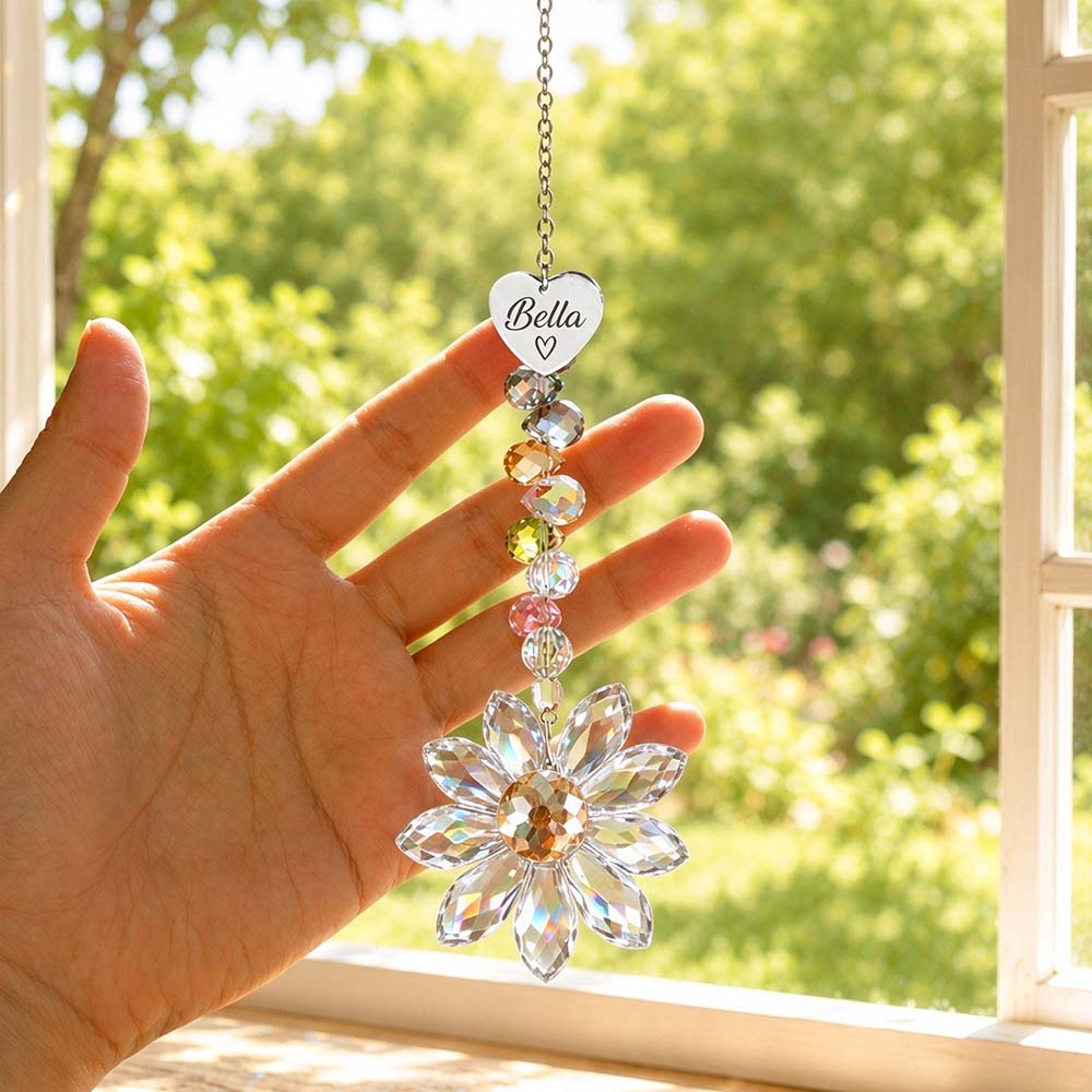 Personalized Pet Crystal Flower Sun Catcher Decor | BKPet643