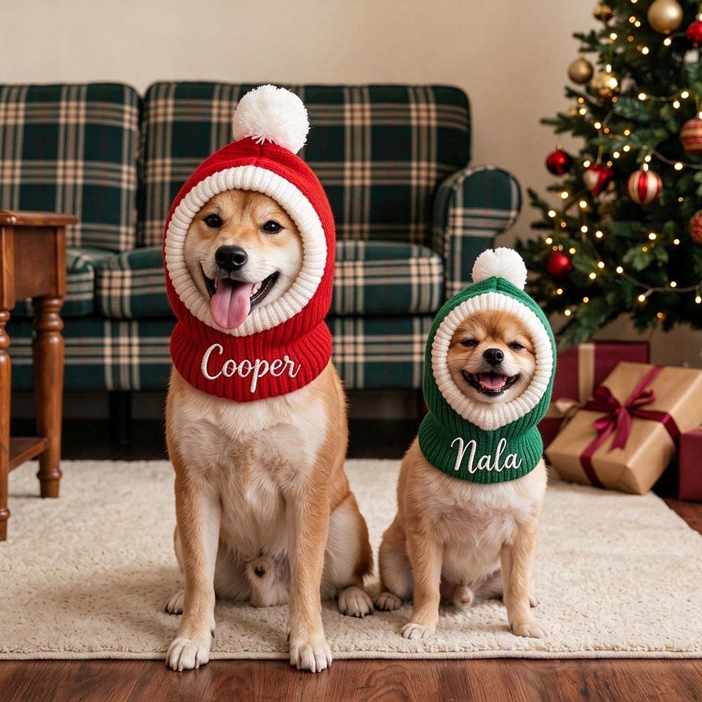 Personalized Embroidered Pets Christmas Knitted Pom Pom Snood Hat | MCGift446