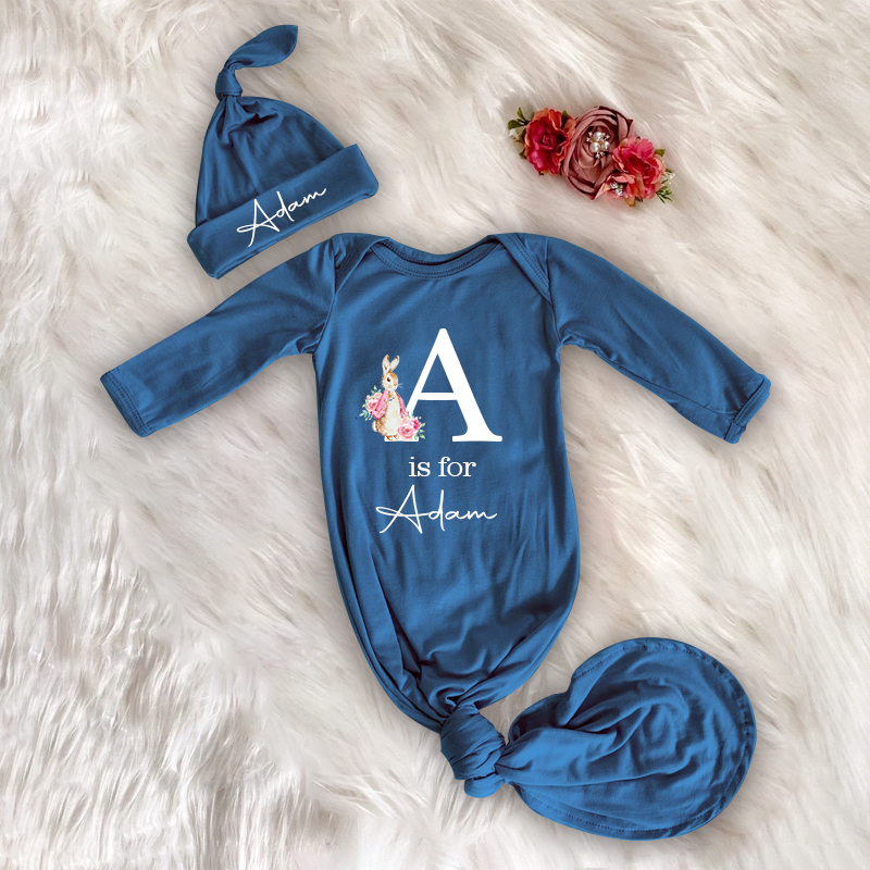 Personalized Cozy Newborn Easter Gown with Knotted Hat | CWbaby39