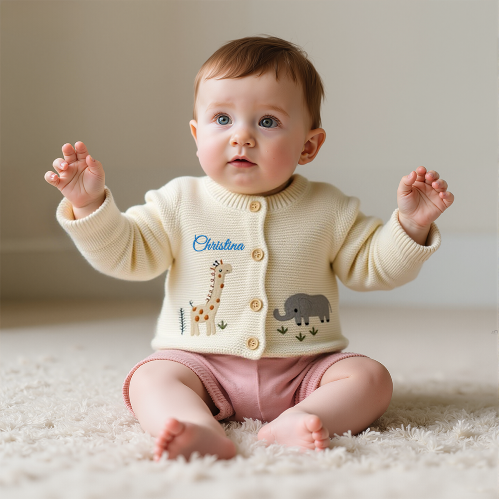 Personalized Baby Hand Embroidered Animal Cardigan| BBcloth99