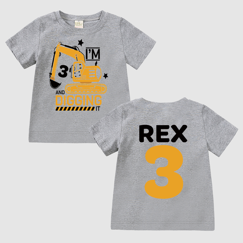 Personalized Construction Digging It Truck Birthday T-Shirt | inBirth26