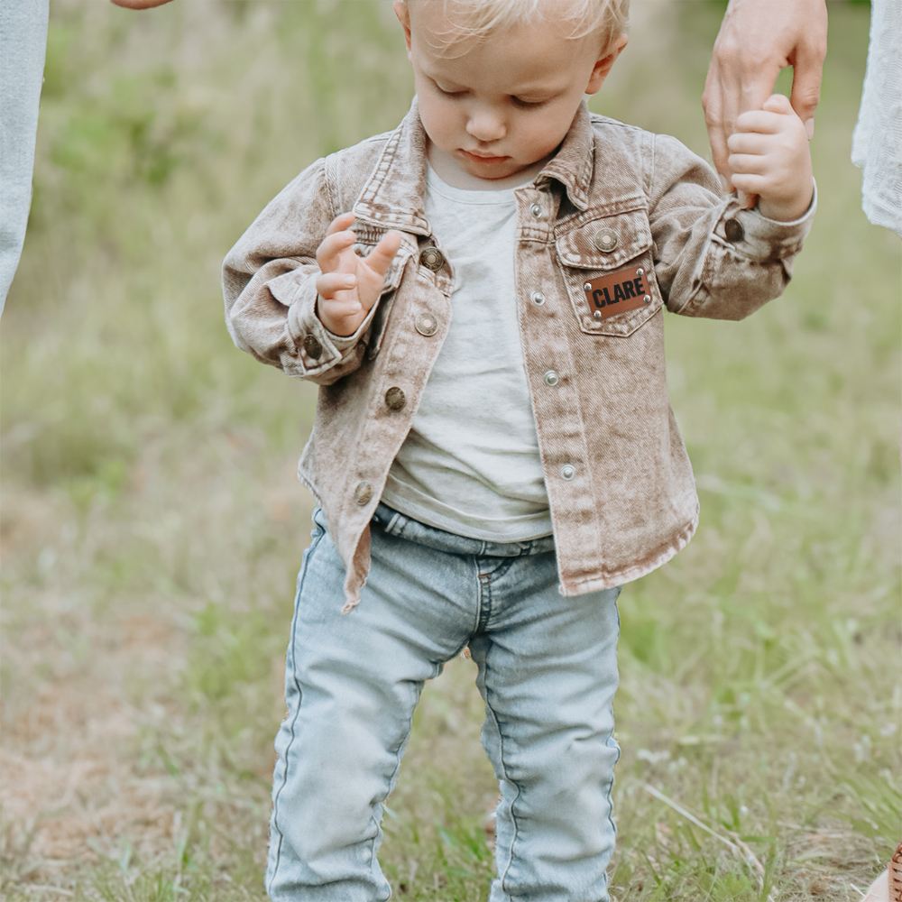 Personalized Leather Patch Brown Denim Jacket | inJacket43