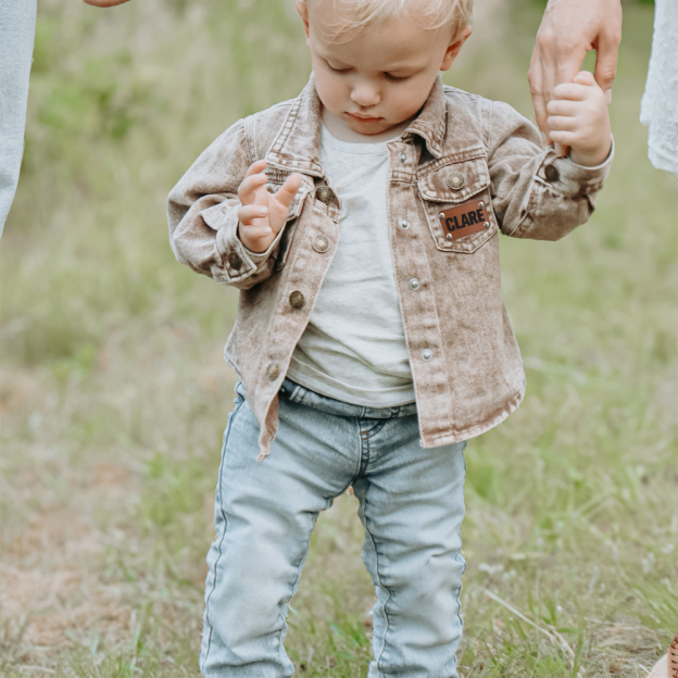 Personalized Leather Patch Brown Denim Jacket | inJacket43