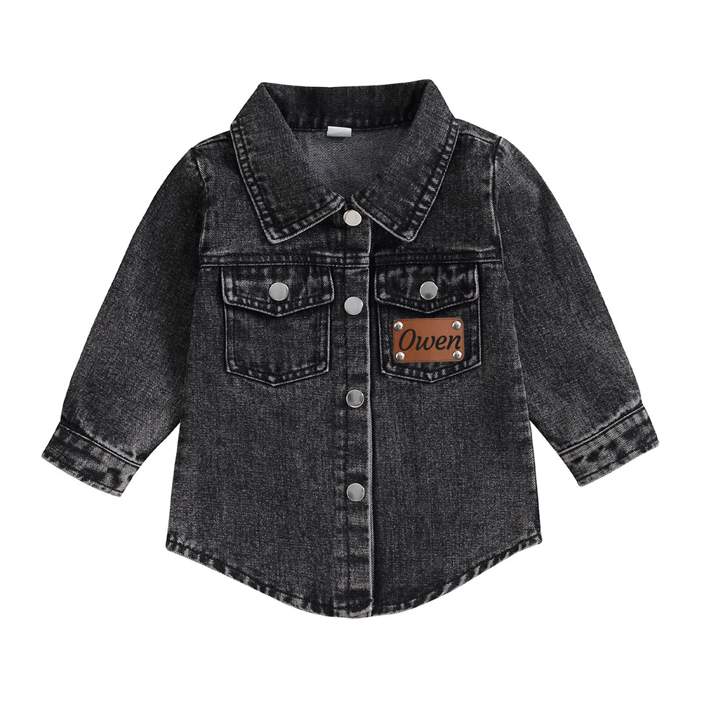 Personalized Leather Patch Brown Denim Jacket | inJacket43