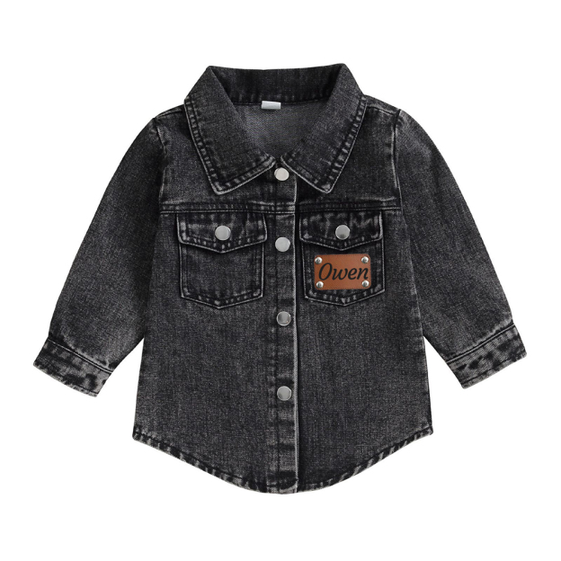 Personalized Leather Patch Brown Denim Jacket | inJacket43