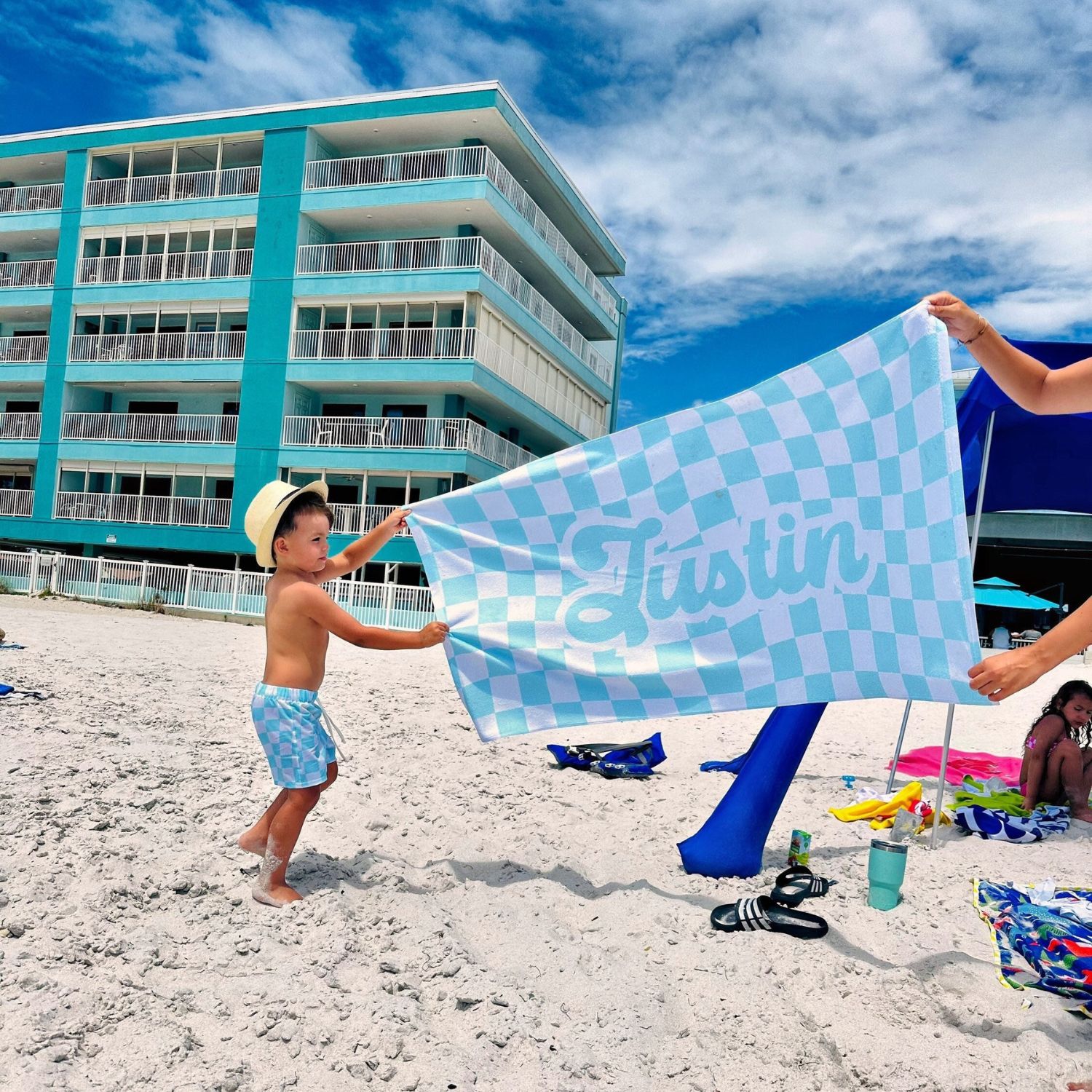 Personalized Lovely Checker Kid Towel for Summer & Beach | CWTowel113