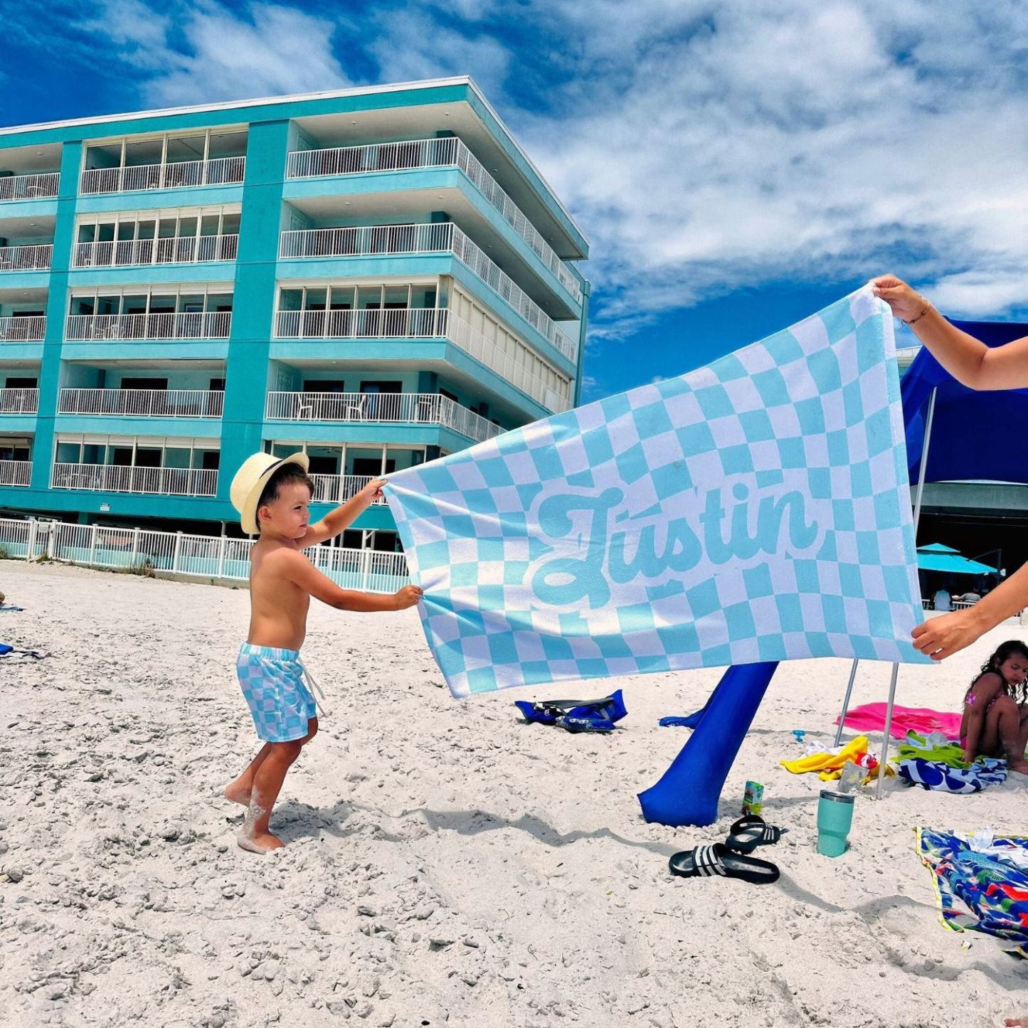 Personalized Lovely Checker Kid Towel for Summer & Beach | CWTowel113