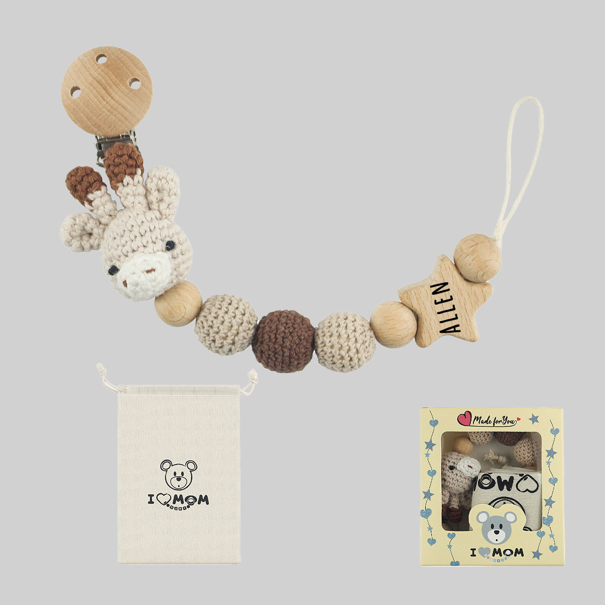 Personalized Baby Pacifier Crochet Animals Clip | CWBaby42