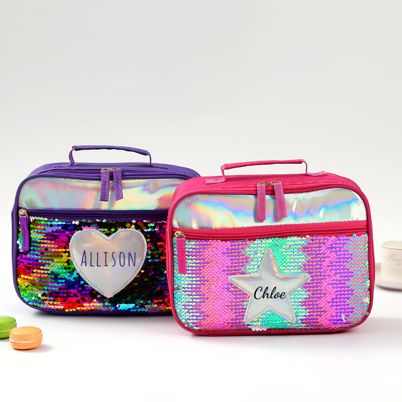 Personalized Name Sequin Kids Lunch Bag