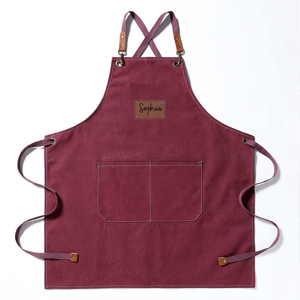 Personalized Leather Patch Canvas Apron with Pockets for Kid & Adult | Apron25