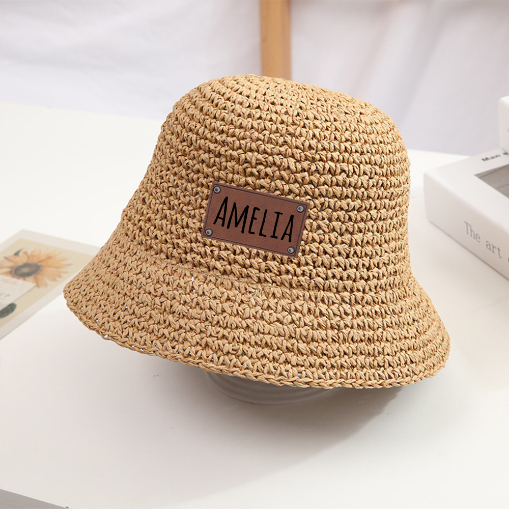 Personalized Colorful Leather Patch Straw Hat for Comfort & Unique | CWBeach86