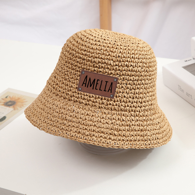 Personalized Colorful Leather Patch Straw Hat for Comfort & Unique | CWBeach86