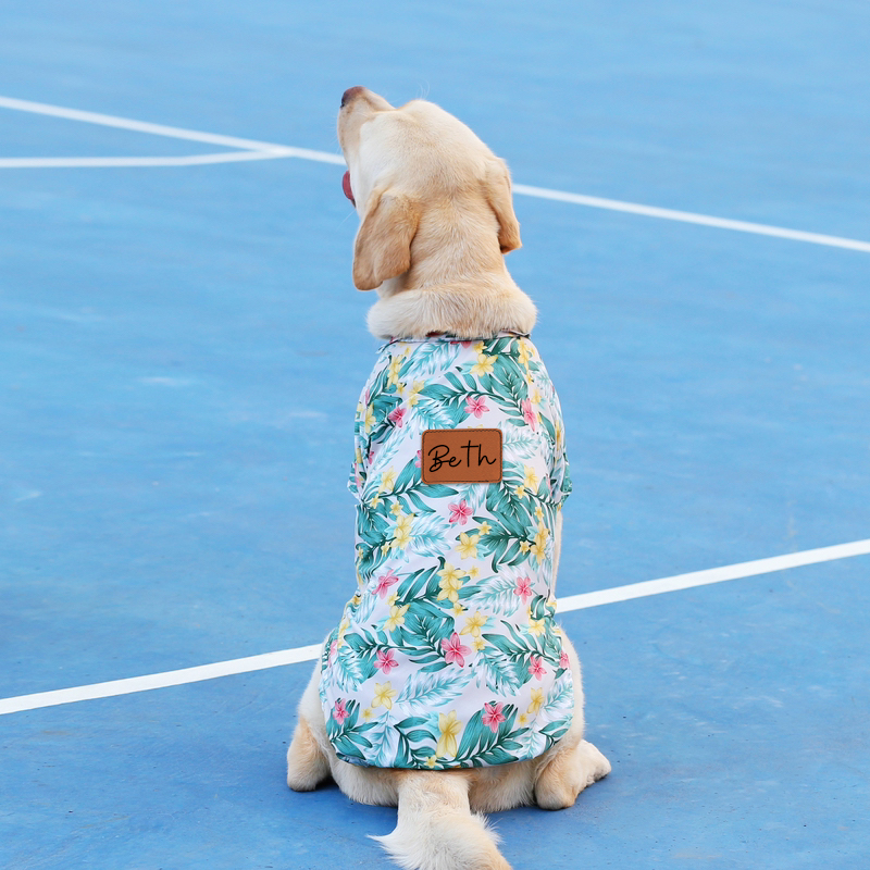 Personalized Leather Patch Hawaiian Pet Shirt | BKPet51