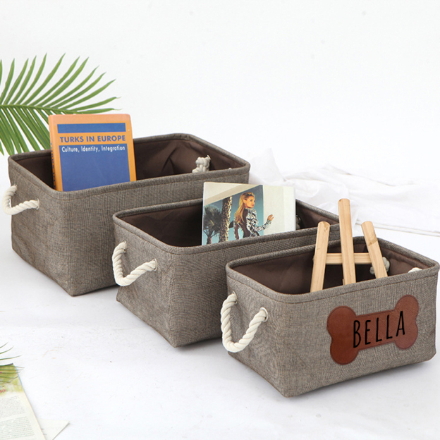 Personalized Leather Patch Pet Fabric Toy Basket | BKPet53