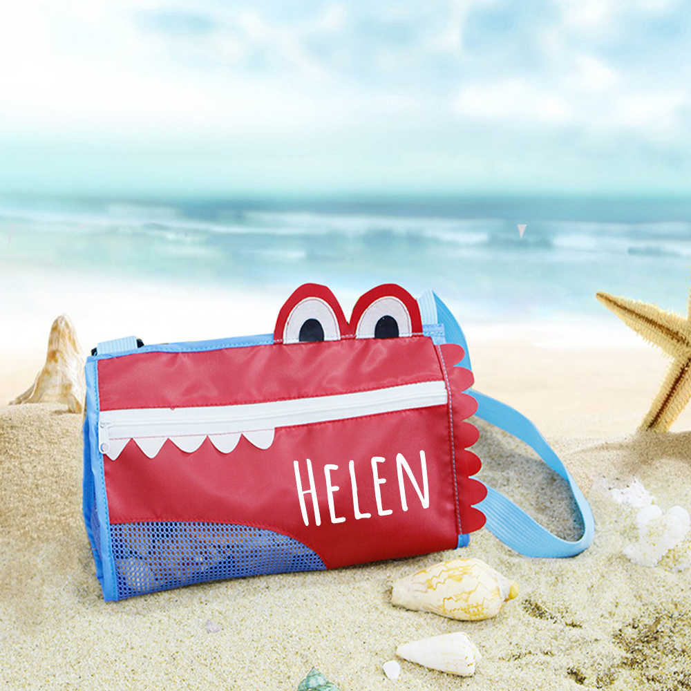 Personalized Kids Crocodile Seashell Zipper Mesh Beach Bag | CWBeach93