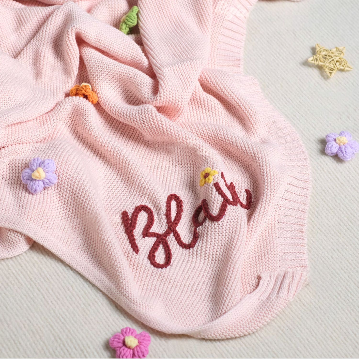 Personalized Hand Embroidered Knit Baby Blanket for Unique Gift | CWBaby52