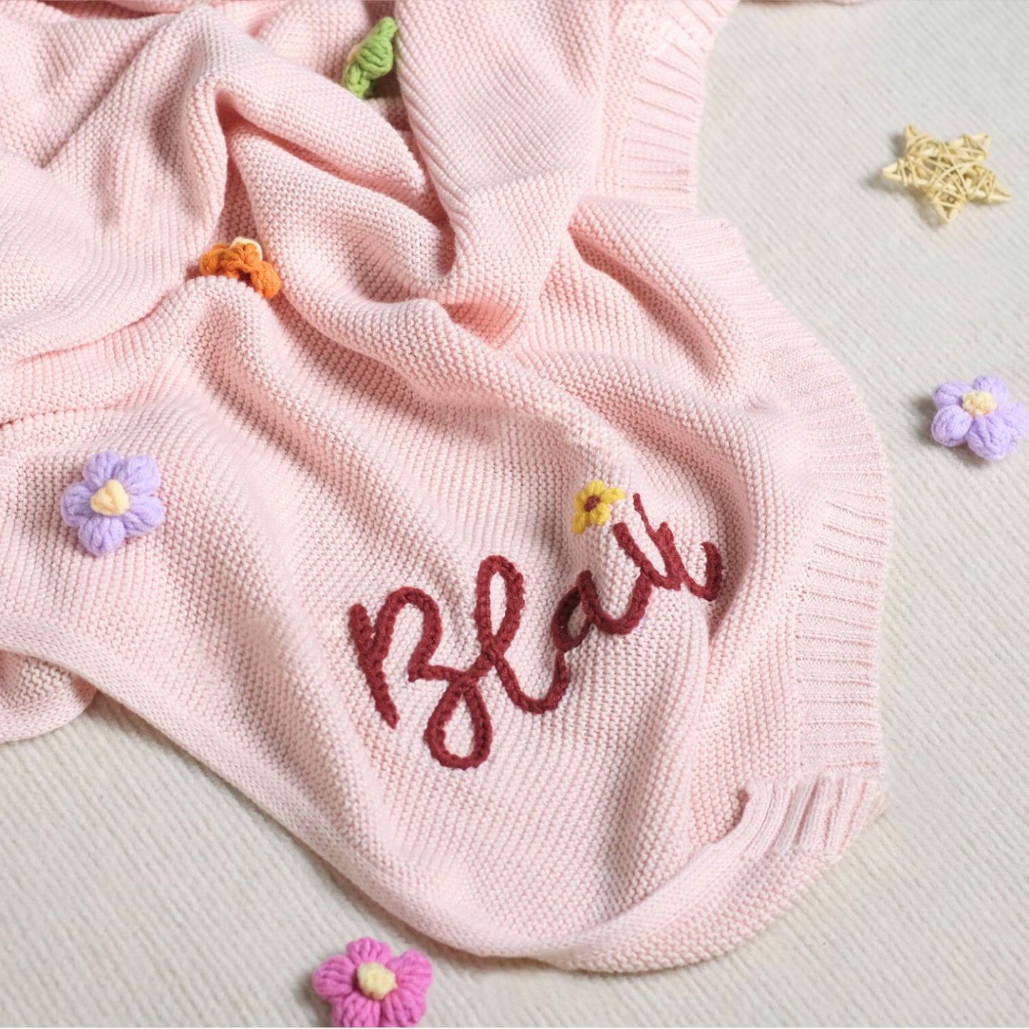 Personalized Hand Embroidered Knit Baby Blanket for Unique Gift | CWBa