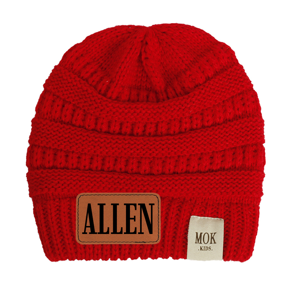 Personalized Leather Patch Kid Beanie for Comfort & Unique | HSKid29